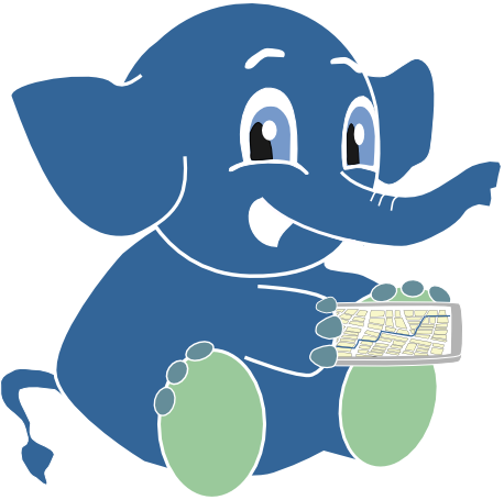 pgRouting logo of blue elephant following a GPS map